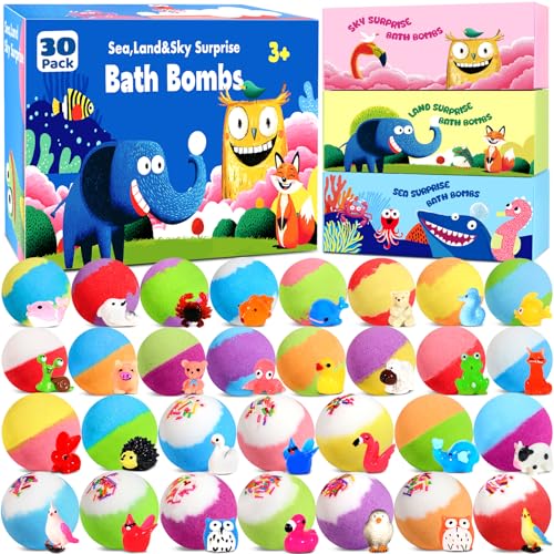 30 Pack Triple-Themed Bath Bombs with Toys
