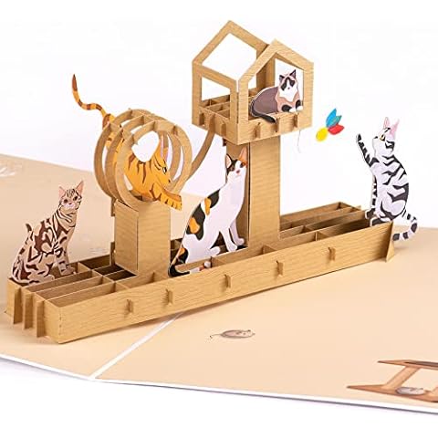 Cat Tree House Pop Up Card by DEVINE Popup Cards w/ envelope (15 x 20cm) | 3D Birthday Card for Mum | Pop Up Greeting Cards | Pop Up Birthday Cards for Women | Funny 3D Cards All Occasion Love Cover