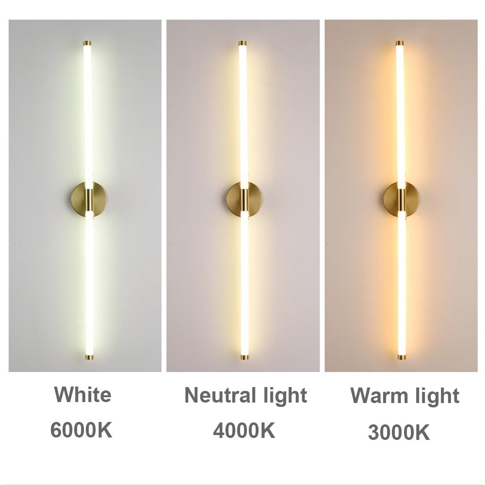 Nowoczesna liniowa lampa ścienna LED z długim korpusem świetlnym i optyką lustra, akrylowa lampa ścienna w kolorze złotym do sypialni, korytarza, salonu i łazienki