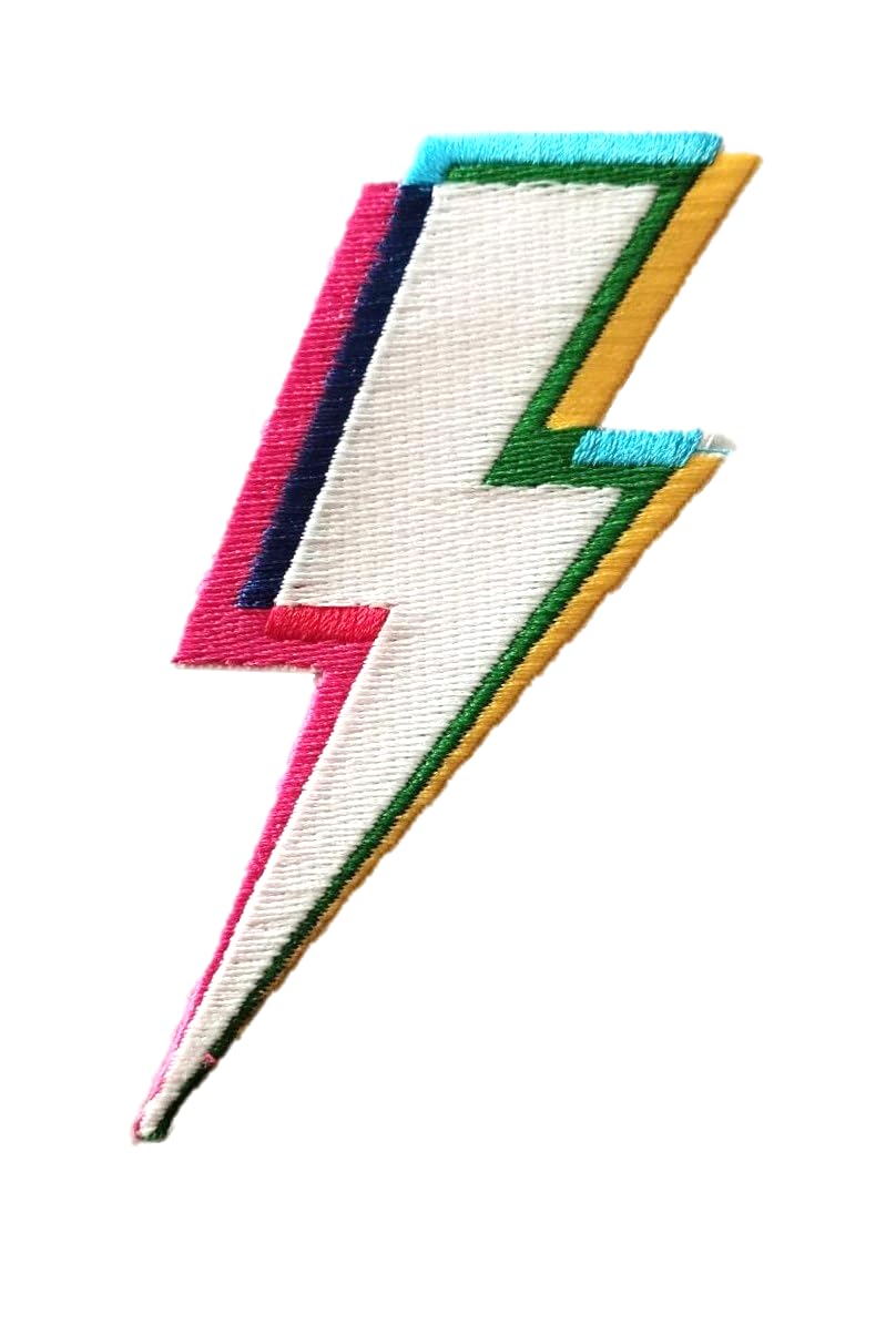 PatchClubThunderbolt Patch, 3.5 inches, White - Iron On/Sew On Colorful Lightning Patch CMYK Embroidered Patch