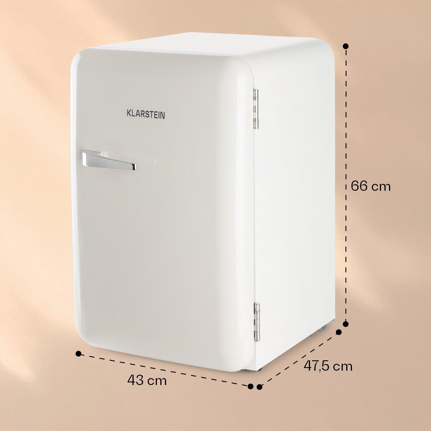 Klarstein Audrey Mini - piccolo frigorifero, mini bar compatto, a libera installazione, raffreddamento a compressione, capacità di 70 litri, 0-10 °C, bianco