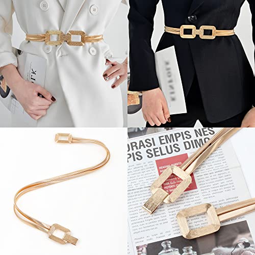 Felite Fnn Women Double Row Elastic Stretch Metal Waist Belt Dress Blouse Chain2