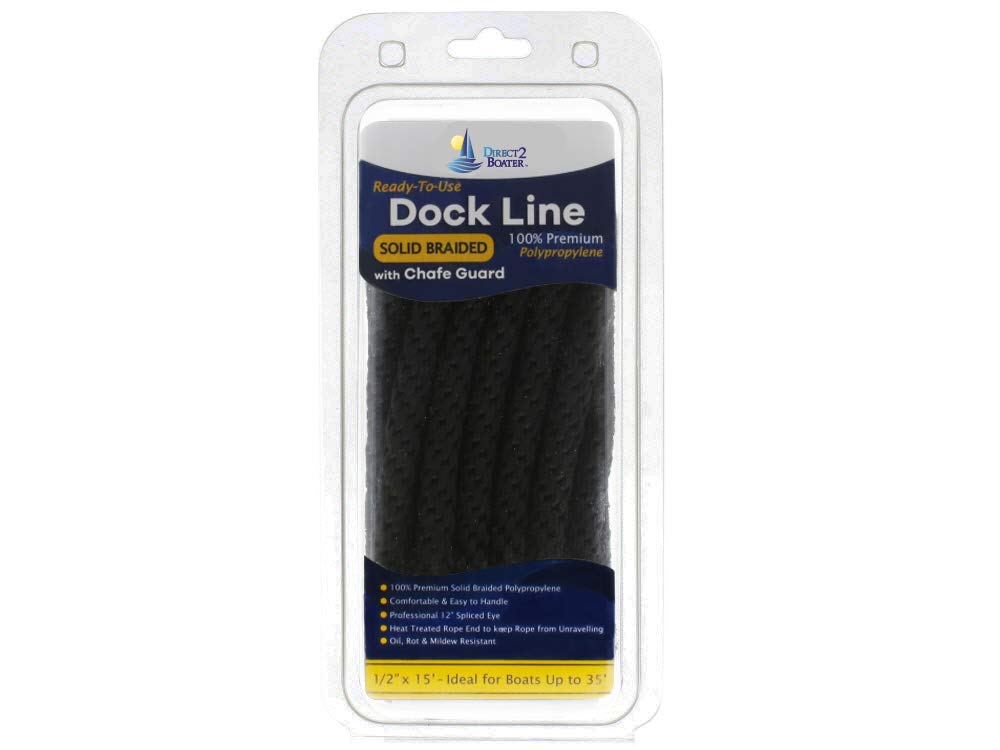 1/2" x 15' Black Polypropylene Dock Line with Chafe Guard - For Boats up to 35'