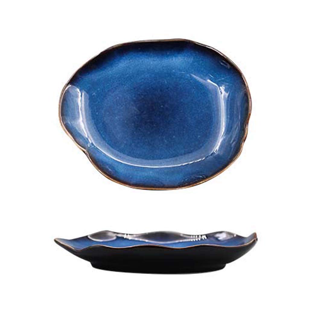 ZXW European Irregular Western Food Plate, Dinner Plate Household Ceramic Rice Bowl | Salad Bowl Salad Bowl | Flat Plate Dinnerware-Blue