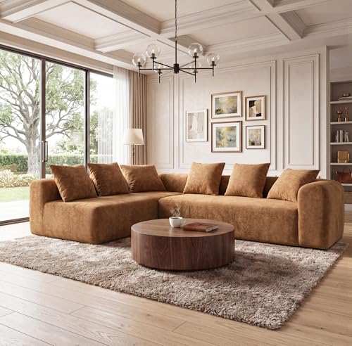 Image of Claiks 106 inch Cloud Boneless Couch, L-Shaped Sectional Sofa, Brown