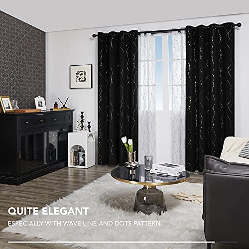 Deconovo Black Blackout Curtains For Living Room, Curtains 84 Inch Long - Grommet Pattern Curtains With Wave Dots And Line (52 X 84 Inch, Black, 2 Panels) #TOP4