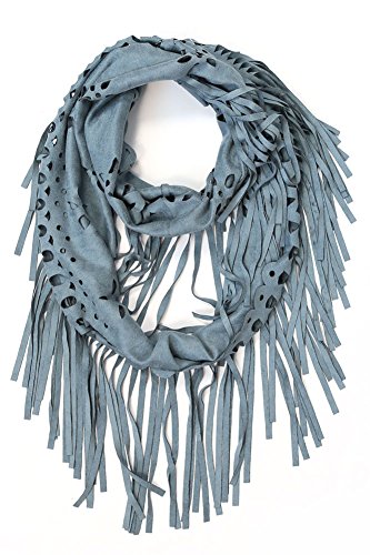 ScarvesMe Fashion Faux Suede Fringed Laser Cut Infinity Scarf
