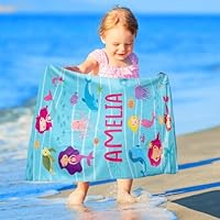 Greenyre Personalised Beach Towel for Kids,Custom Mermaid Kids Beach Swimming Towels with Name,Microfibre Bath Towel,Sand-free Lightweight Quick Dry Beach Towel,Kids Pool Blanket Travel Shower Towel