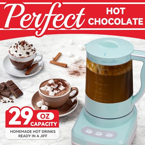 Image of SugarWhisk 29 Oz Hot Chocolate Maker Machine, Electric Milk Frother and Steamer, Hot Cocoa Maker Machine for Hot Chocolate Bar, Detachable Pitcher, 2 Speed Mode, 3.5 Cups, Aqua