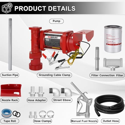 12V 15 GPM Fuel Transfer Pump With Discharge Hose & Manual Nozzle, Gasoline, Diesel, Kerosene & Biodiesel