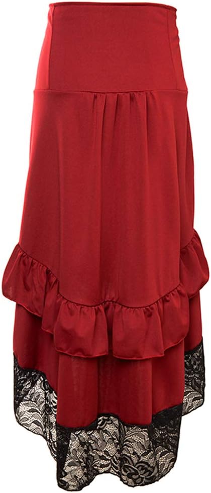 Charmian Women's Steampunk Victorian Gothic Lace Trim Ruffled High Low Skirt - Image 4