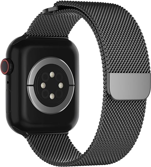 AINE Stainless Steel Magnetic Watch Strap Compatible with Apple Watch Band| ultra 2 band 49mm, Series 10 46mm, 9|8|7 45mm, SE2|SE|6|5|4 44mm, 3|2|1 42mm (Black)