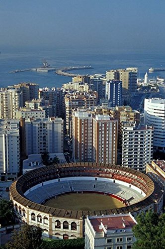 View of Plaza de Toros and Cruise Ship in Harbor, Malaga, Spain Poster Print by John & Lisa Merrill (24 x 36)