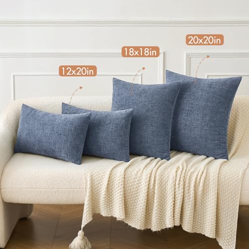 Image of MIULEE Pack of 2 Couch Throw Pillow Covers 20x20 Inch Soft Dark Grey Blue Chenille Pillow Covers for Sofa Living Room Solid Dyed Pillow Cases