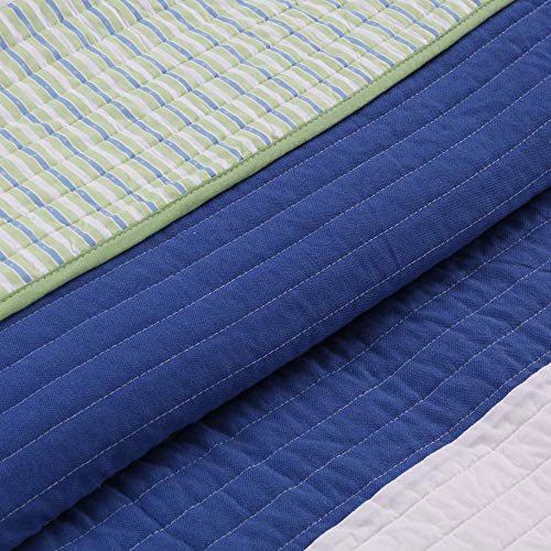 image for Cozy Line Home Fashions Waylon Bedding Quilt Set, Navy Blue Green Whit