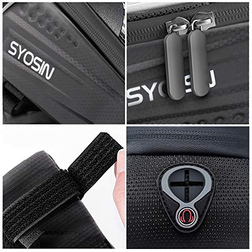 SYOSIN Bike Phone Front Frame Bag,Waterproof Bicycle Phone Mount Bag with Touch Screen Rain Cover Large Capacity Phone Case Compatible with iPhone 7 8 Plus xs max for Below 6.5 inches
