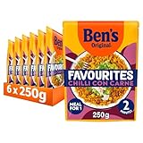 Bens Original Favourites Chilli con Carne Minced Beef and Vegetable ready in 2 minutes Microwave Rice Meal serves 1 multipack 6x 250g
