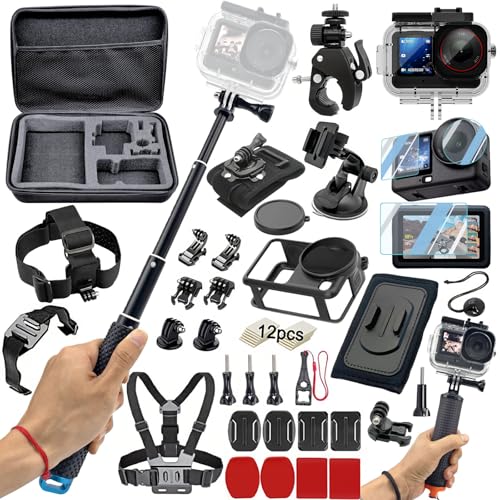 Accessories Kit for DJI OSMO Action 6 Large Carrying Case Waterproof Housing Case Handlebar Clamp Screen Protector Selfie Stick Chest Head Strap Backpack Belt Floaty Bobber Suction Cup