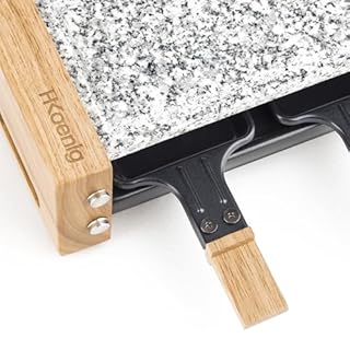 H.Koenig Appareil à raclette Duo Multifonction 2 personnes WOD2 Design en bois naturel, Pierre granit amovible, Raclette fromage fondue professionnel, 2 poêlons antiadhésifs, 2 spatules en bois