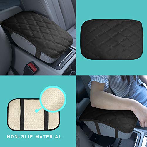 Image of FH Group Faux Leather Diamond Pattern Center Console Armrest Cushion, Luxury Seat Box Cover Protector fits Most Cars, SUVs, and Trucks Black