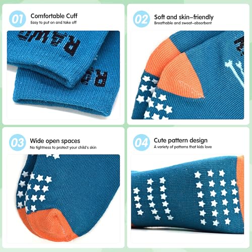 Tphon Toddler Baby Non Slip Socks Infant Anti Skid Socks with Grips 12 Pairs Crew Sock for 0-7 Years Kids Boys Girls2
