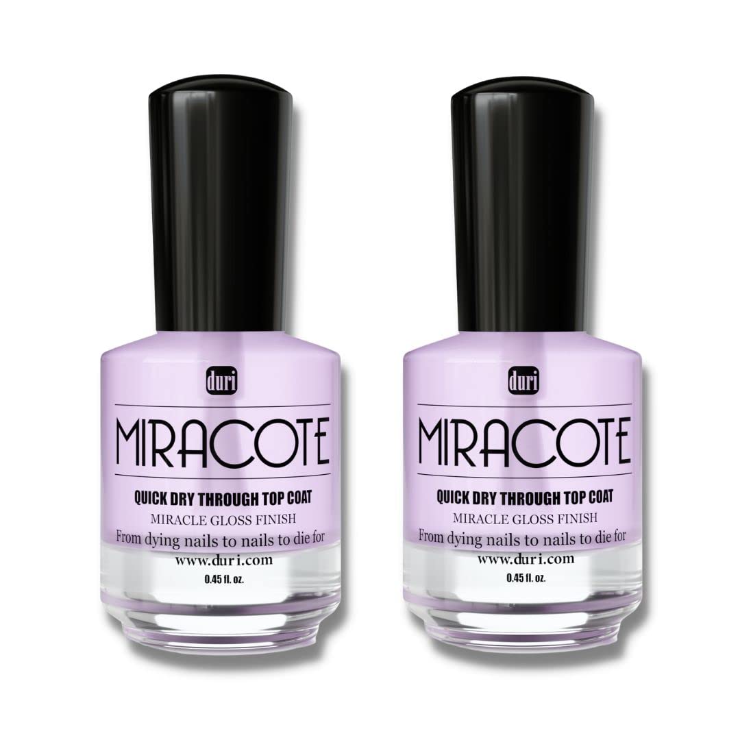 duri Miracote Quick-Dry Top Coat - High Gloss Finish, Chip Resistant, Long Wear - Nail Polish Protector for Strength and Growth | Pack of 2