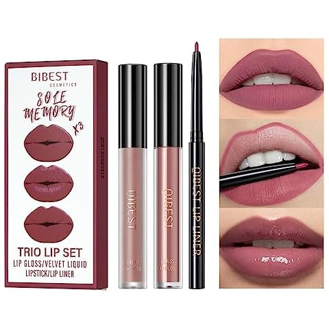 MAEPEOR All In One Lip Kit 3 In 1 Smooth Lipliner Lipgloss and Lipstick Set with Matte Velvet Liquid Lipstick Hydrating Moisturizing Lip Gloss and Creamy Lip Liner (Kit 01, Sole Memory) Cover