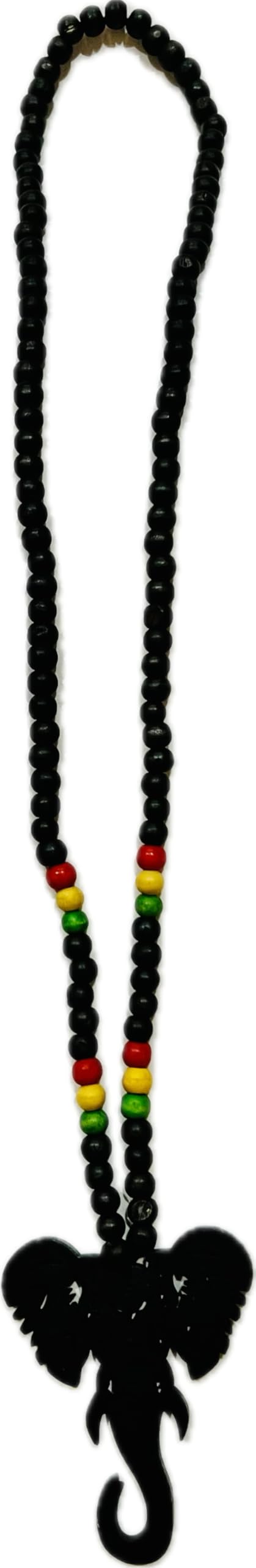 ShopHaven Black Wooden Elephant Necklace, 36 Inch, Rasta Beads, Hippie Afrocentric Animal Jewelry, Reggae Wood Jewerly, Rasta Accessories, African Necklace for Men or Women