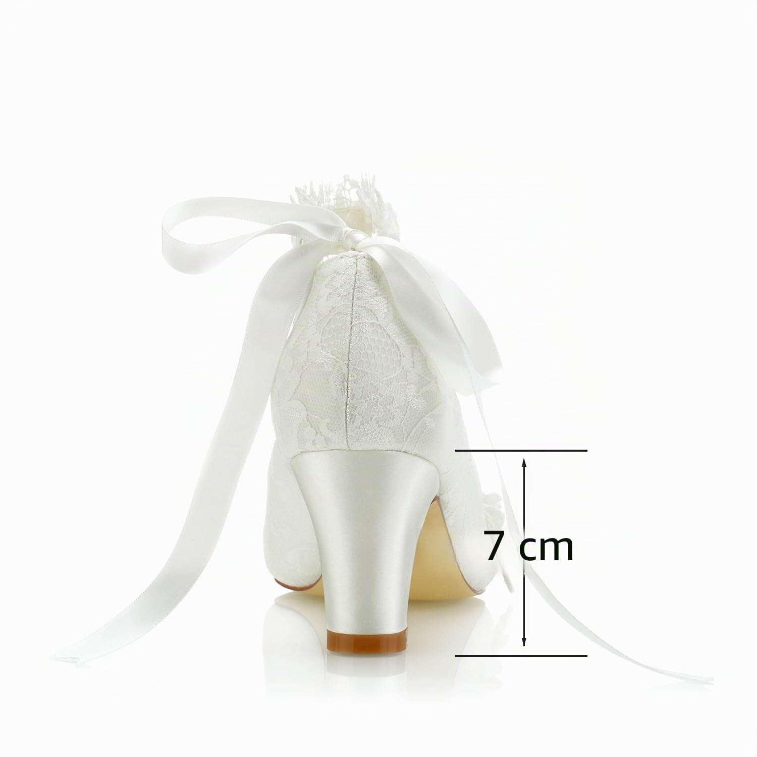 JIAJIA 62311B Damen Brautschuhe Geschlossene Spitze 7cm Blockabsatz Satin Pumpen Satin Blumenband Krawatte Hochzeitsschuhe