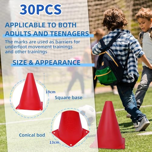 LATERN 30 Stück Fußball-Markierkegel, 19CM Plastikmarkierung Trainings Verkehrshütchen Sport Agility Feld Markierung für Skaten Basketball Fußball Aktivität Wurfspiel Hindernis Parcours (6 Farben)