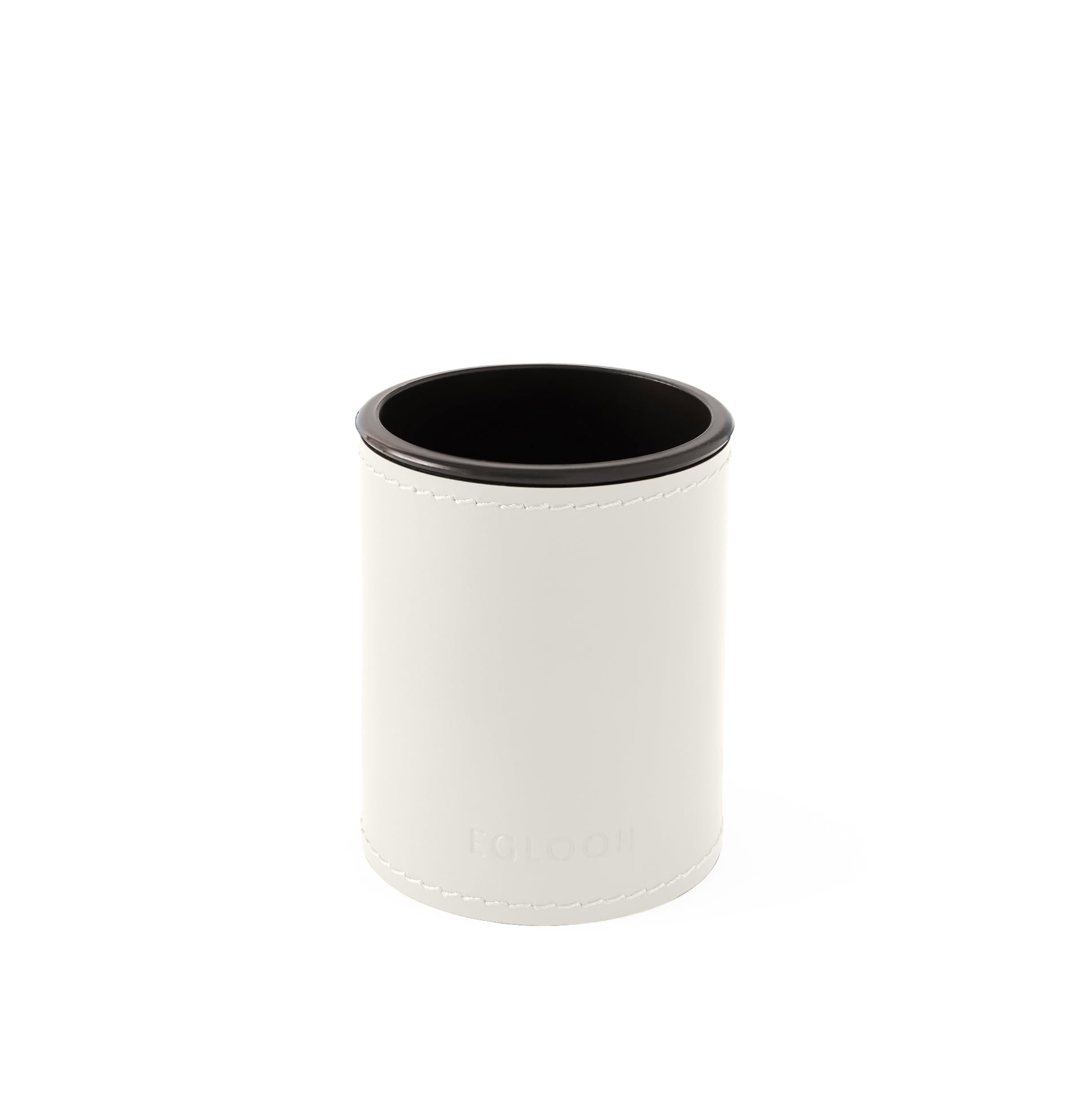 Eglooh - Orfeo - Pen Pot for Desk - Round Design - Made of White Leather - cm 7,8 x 7,8 H.9,5 - Handmade Stitchings and Resistant Core - Made in Italy โ image 1