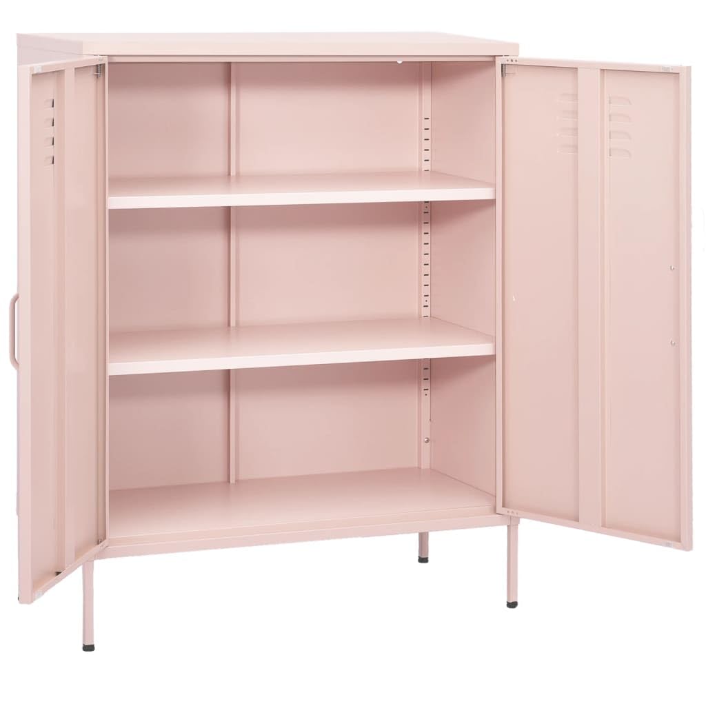 Generisch Robuster, rosafarbener Stahlschrank (80 x 35 x 101,5 cm), praktischer Metall-Organizer mit 2 verstellbaren Einlegeböden für Büro, Bücher, Bürobedarf und mehr
