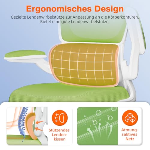 Aiidoits Bürostuhl, Bürostuhl Ergonomisch mit Lendenwirbelstütze, Klappbaren Armlehnen und Höhenverstellbarer, Wippfunktion bis 135°… – Ansicht 3