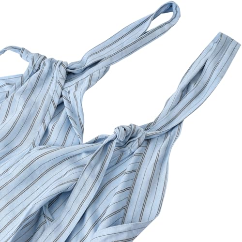 Image of Amazhiyu Women's Linen Striped Halter Sleeveless Maxi Dresses Summer with Pockets