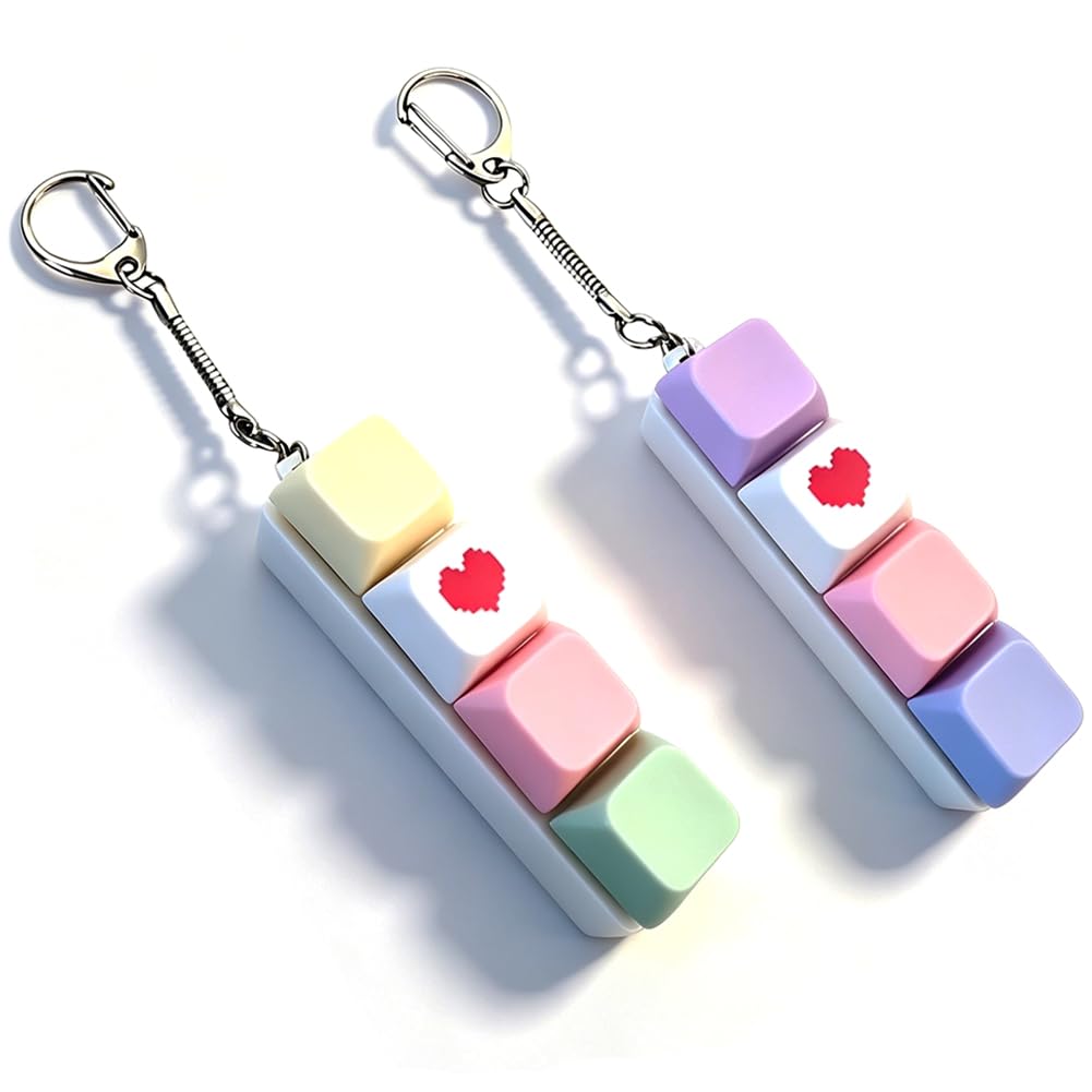 2PCS Keyboard Fidget Toy, Fidget Keyboard, Clicky Fidgets Toy, Portable Fidgets Keyboard 4 Buttons with Keychain for Office, School And Travel