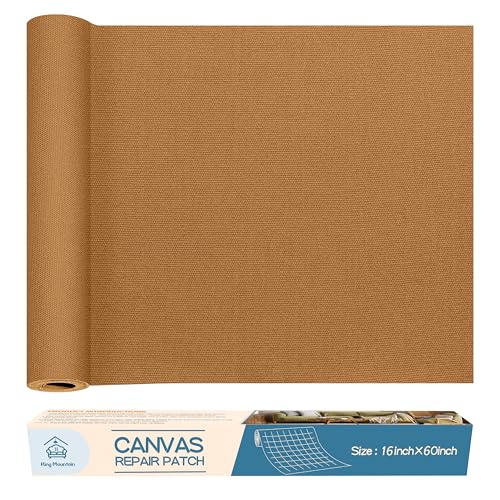 KING MOUNTAIN Canvas Repair Patch 16×60 Inch Self-Adhesive Waterproof Fabric Patch for Sofas, Tents, Furniture,Tote Bags, Car Seats (Light Brown)