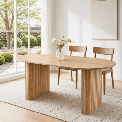 Lecafur HL 70.9" Oval Dining Table 6 Seater, Modern Kitchen Table, Natural