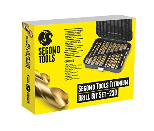 Segomo Tools 230 Piece 135 Degree High Speed HSS Titanium Coated Twist/Spiral Drill Bit Set - DB230