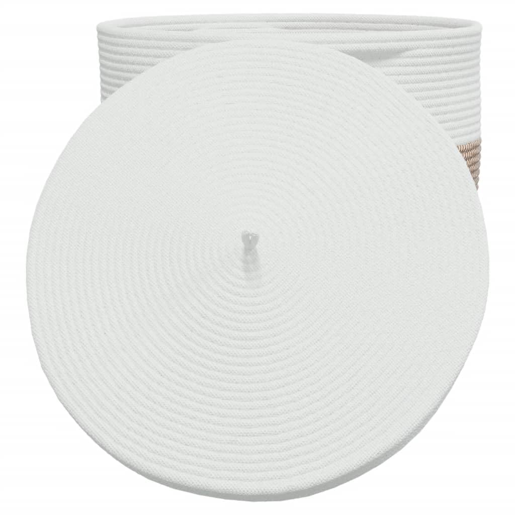 Aufbewahrungskorb mit Deckel Braun und Weiß Ø40 x 35 cm Baumwolle, Flechtkorb für Wohnzimmer Bad Schlafzimmer Küche Flur, Korb Aufbewahrung Deko Organizer für Wäsche Spielzeug Decke Kissen