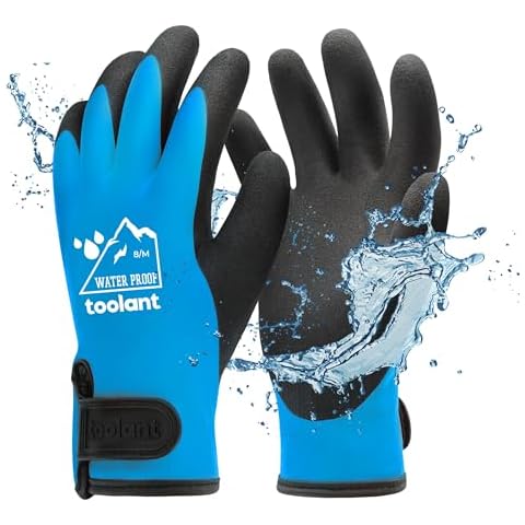 100% Waterproof Gloves for Men and Women, Winter Work Gloves for Cold Weather, Touchsreen, Thermal Insulated Freezer Gloves, With Grip, Blue, Medium Cover