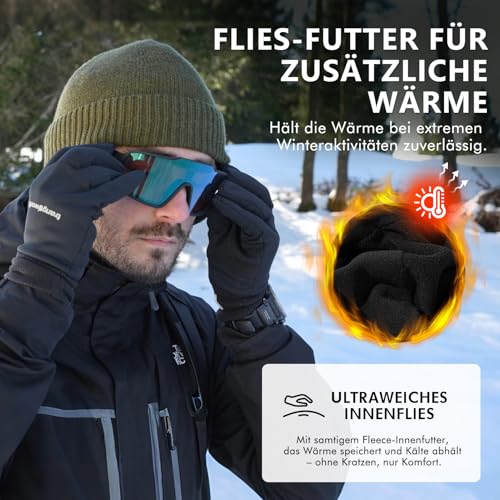 TOP-EX XL/XXL 80% Merinowolle wasserdichte Beanie Herren Damen mit Ohrenschutz Warm Wintermütze Strickmuetze mit Fleecefutter Outdoor Ski Mütze Schwarz XL/XXL