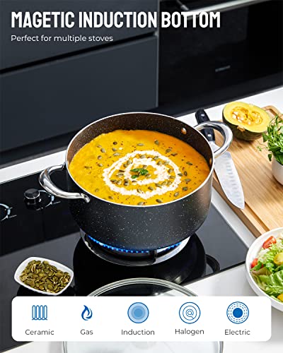 Bezia Cooking Pot With Lid, 6 Quart Nonstick Stock Pot/Stockpot With Lid, Non Stick 6 Qt Large Capacity Induction Pot For Soup, Broth, Chili, Stew - All Stove Compatible #TOP2