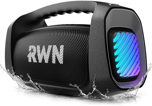 RWN Outdoor Bluetooth Speaker: 160W Loud Sound, IP67 Waterproof with 24H Playtime, Fast Charge, Bass, TWS, Portable Wireless Speakers with Light Show for House, Party, Projector, Beach (Black)