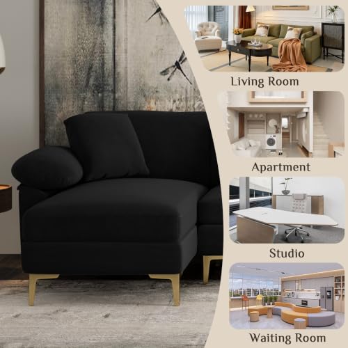 Image of OUYESSIR U-Shaped Sectional Sofa Couch, 4 Seat Sofa Set for Living Room, Convertible U-Shaped Velvet Couch Set with USB Port Central Console Ottoman,128 inches (Black)