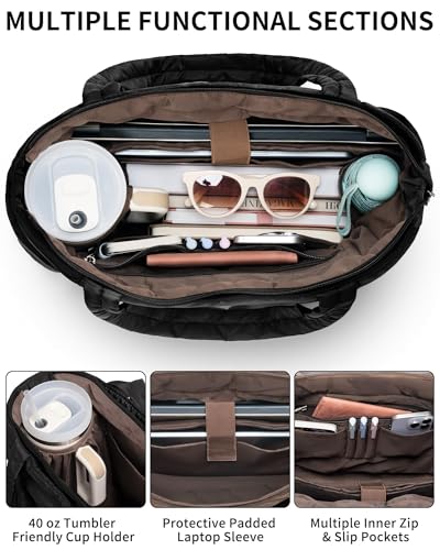 Puffer Tote Bag for Women, Lightweight Puffy Work Handbag Teacher Nurse Quilted Shoulder Bag for School Travel Gym3