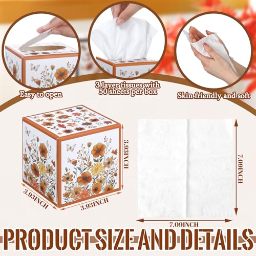 Image of Fourluoo 12 Pack Spring Wildflower Floral Facial Tissues Cube Boxes 600 Sheets 3 Ply Small Flower Square Face Tissues Bulk for Spring Summer Car Bedroom Party Supplies