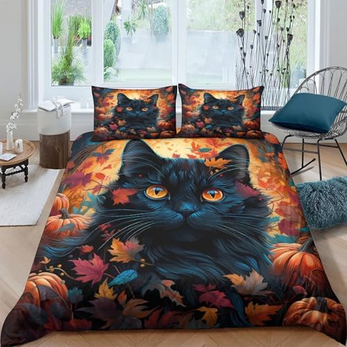 Housse de couette chat noir 3D avec fermeture éclair résistante - 2