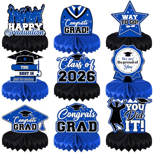 Graduation Decorations Class of 2026, Centerpieces for Tables, Congrats Grad Honeycomb Table Toppers, Graduation Party Supplies, Blue