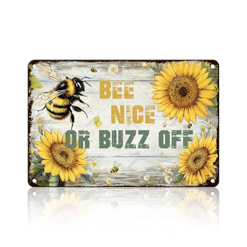 NiniArte Vintage Garden Metal Tin Sign Bee Nice or Buzz