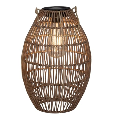 formano Lanterne solaire d'extérieur et balcon - Lanterne décorative en métal avec aspect tressé naturel - Lumière solaire LED chaude - IP44 - Lanterne de jardin - Décoration d'extérieur - Diamètre